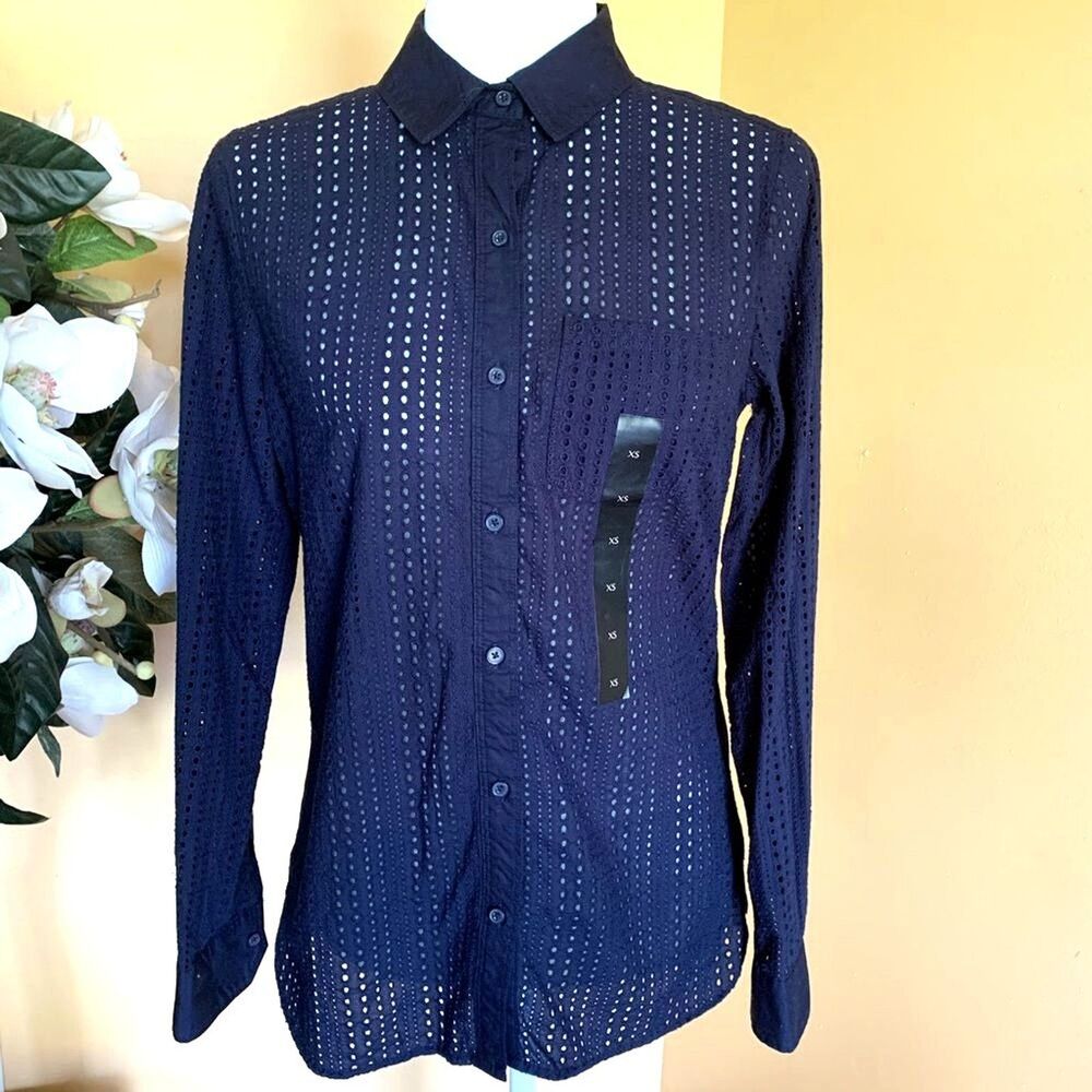 Banana Republic Women's New Button-Down Shirt Size XS Navy Blue Classic Fit Shir